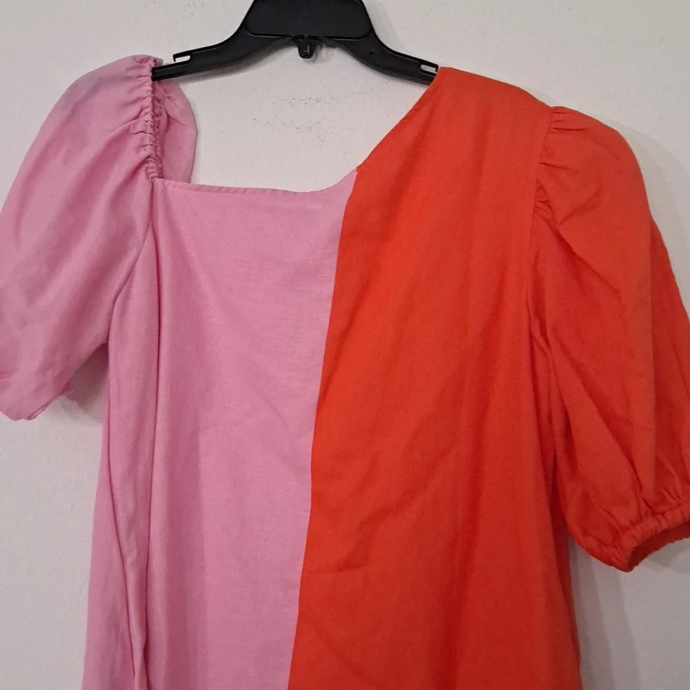 CROSBY by Mollie BurchLovett Colorblock Asymmetrical Neckline Short Puff Sleeve - Picture 7 of 11